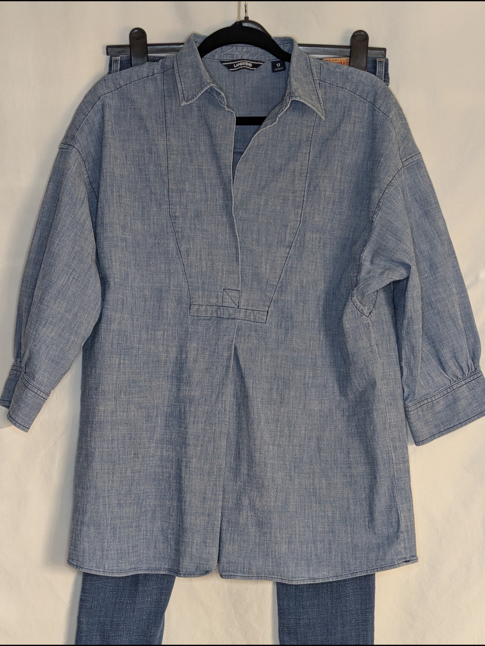 Lands' End Light Chambray Popover Tunic Top Size 12